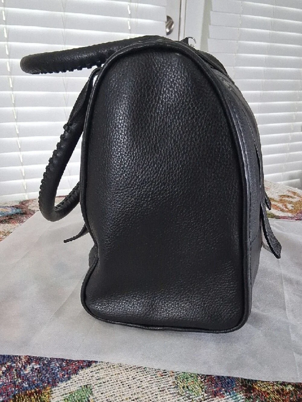b. makowsky Black Leather Duffel Satchel